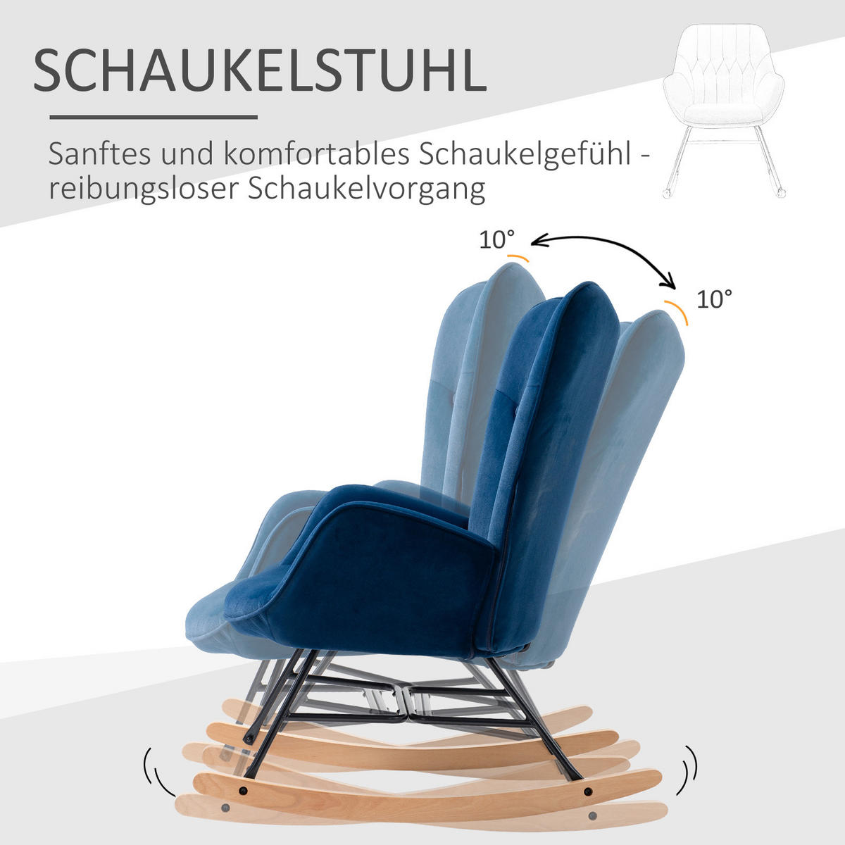 SCHAUKELSTUHL, ergonomisch Schwingsessel, Armlehnsessel, Stillsessel, Blau - Blau, Textil (70/96/65cm) - HOMCOM