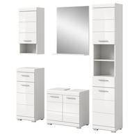 BADMÖBEL-SET weiß Hochglanz 5-teilig 164 cm, Komplettset mit viel Stauraum - Weiß Hochglanz, Glas/Holzwerkstoff (164/191/34cm) - Inn.Furn