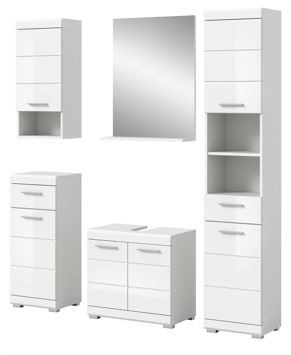 BADMÖBEL-SET weiß Hochglanz 5-teilig 164 cm, Komplettset mit viel Stauraum - Weiß Hochglanz, Glas/Holzwerkstoff (164/191/34cm) - Inn.Furn
