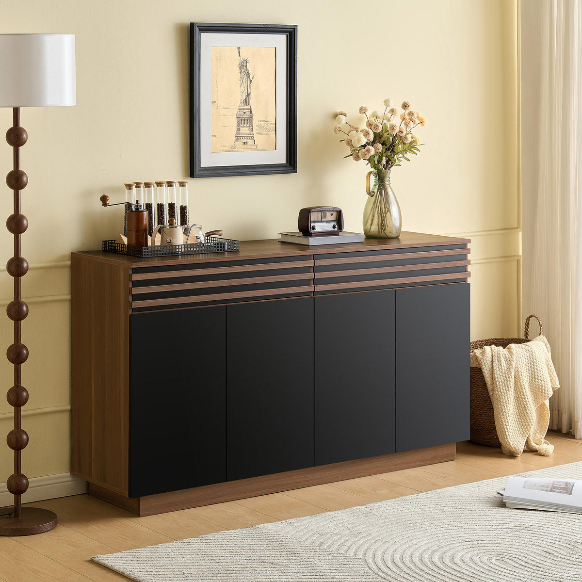 SIDEBOARD 150cm Holzoptik 4 Türen 2 Schubladen modern - Multicolor, Holzwerkstoff (40/85/150cm) - FLIEKS