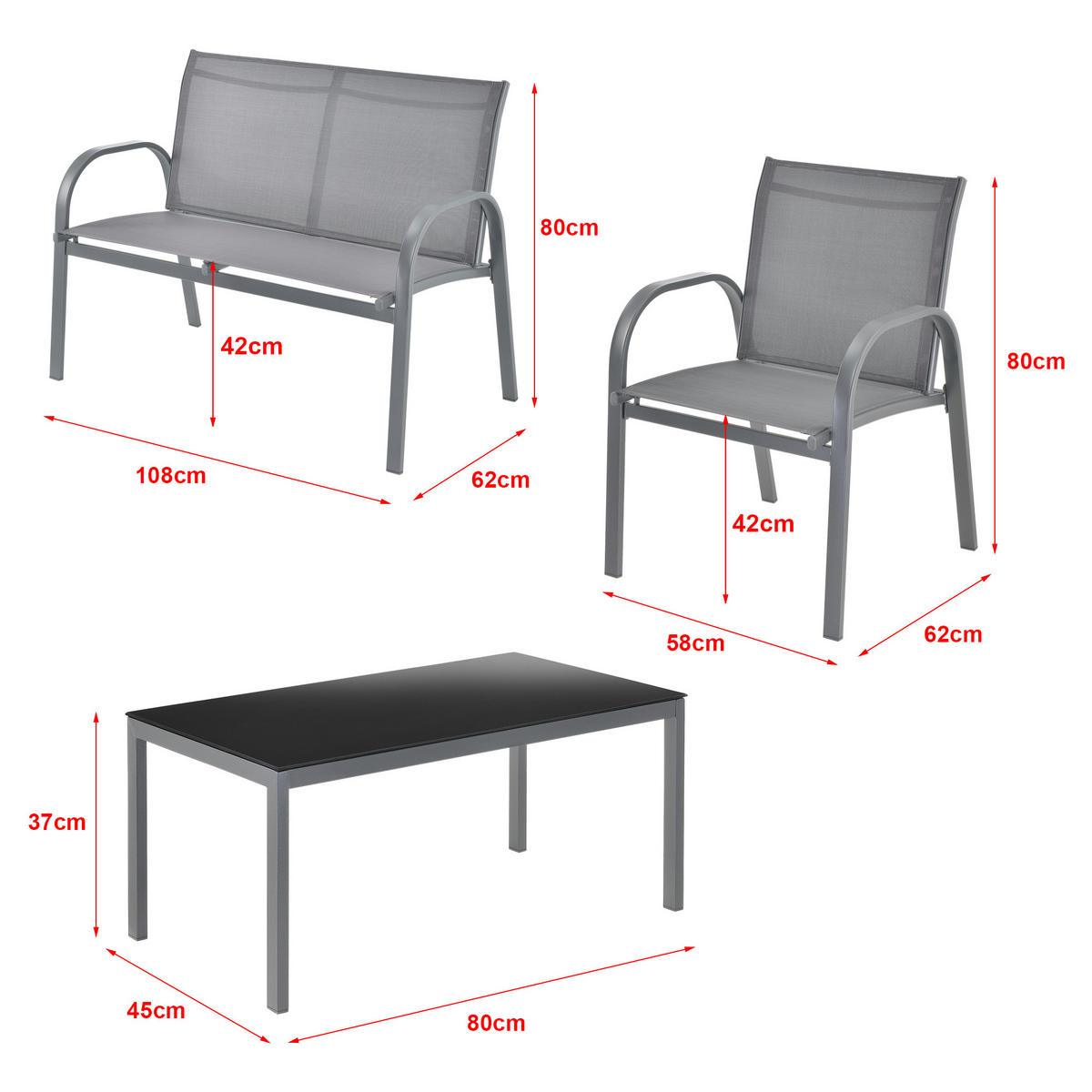 GARTENMÖBEL-SET 4 TLG. Gagra - Hellgrau, Metall - [en.casa]