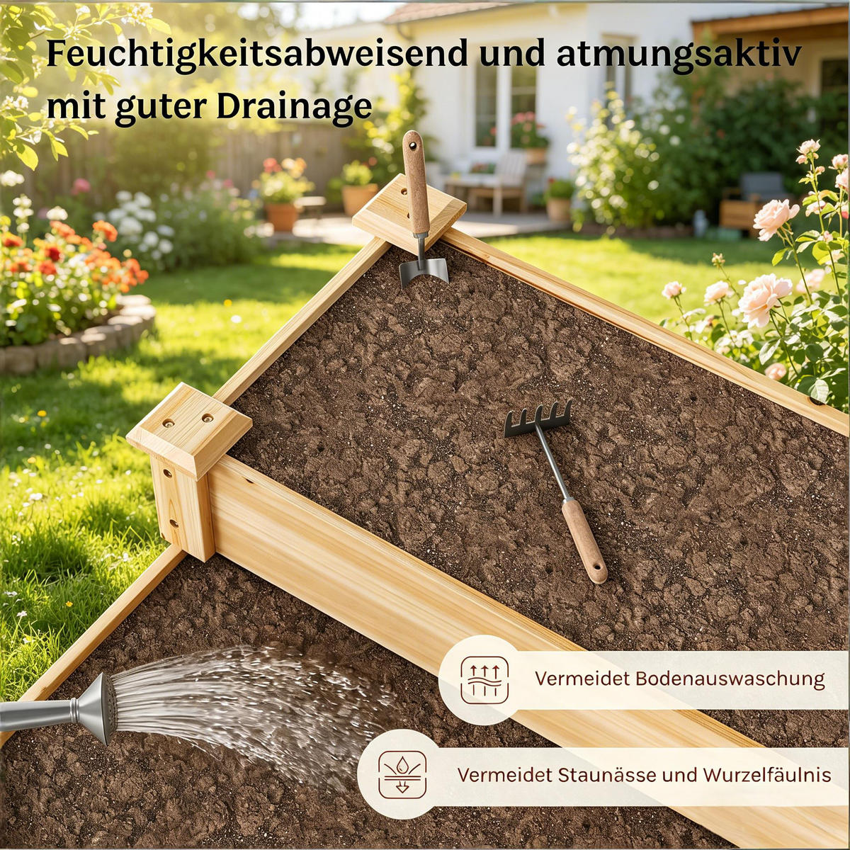 HOCHBEET 92/92/13 cm Naturholzfarbe - Naturfarben, Holz/Metall (92/35/92cm) - Oxeza