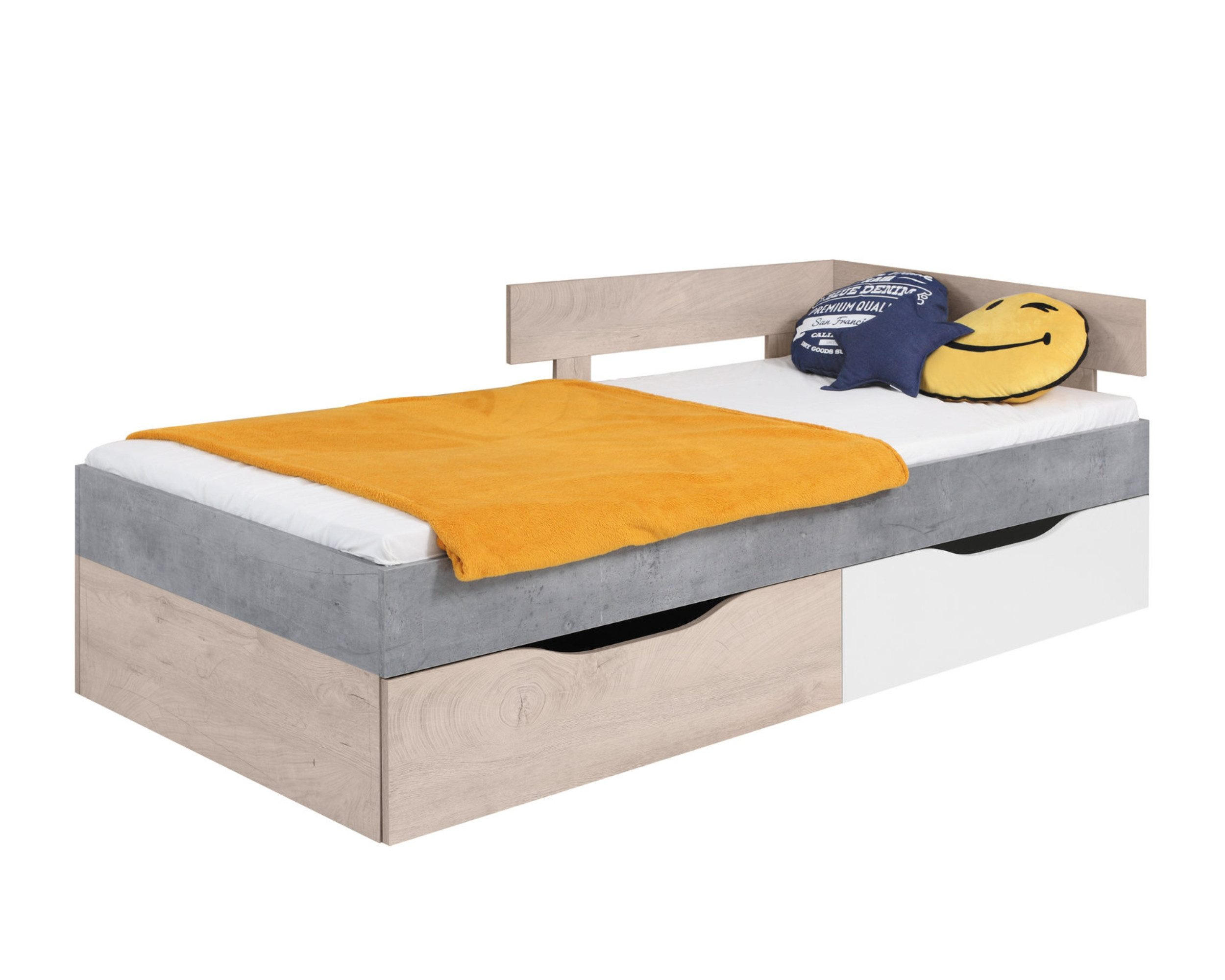 JUGENDBETT SIMON 15 90/200 Grau/Weiß/Sonoma Eiche - Weiß/Grau, Holzwerkstoff (90/200cm) - Deine Möbel 24