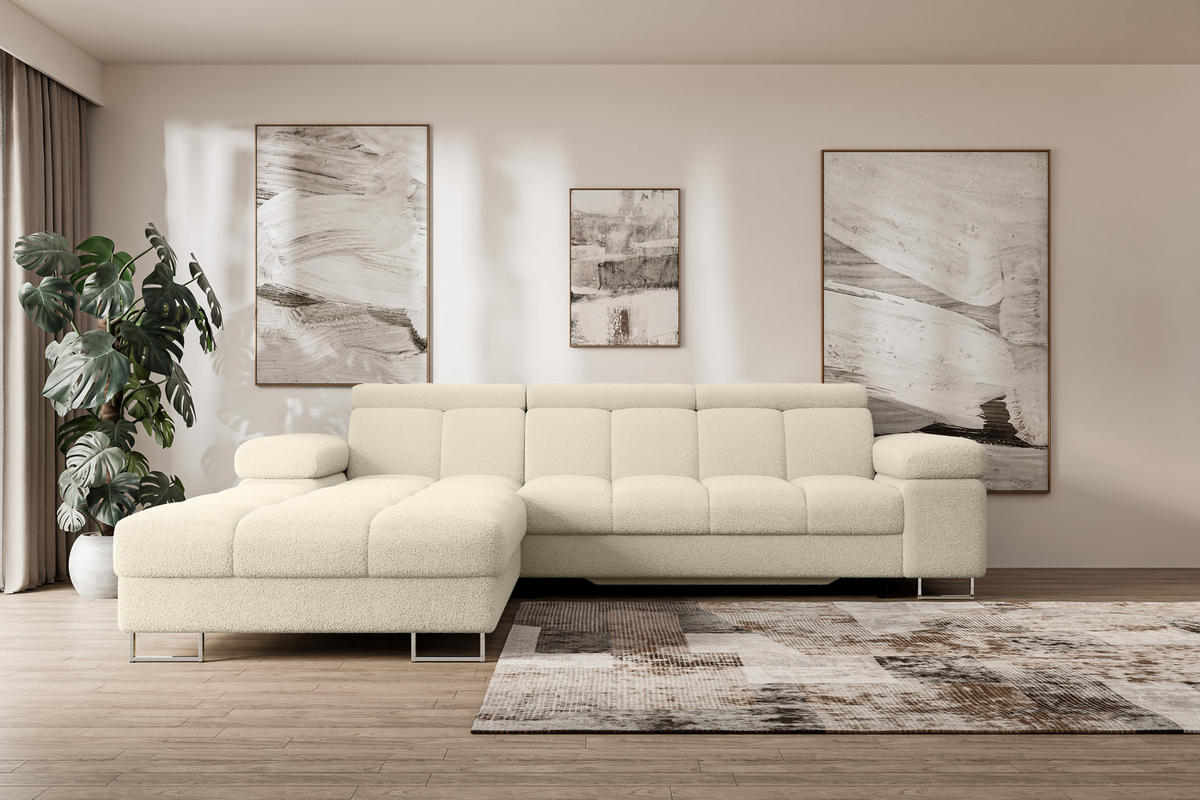 ECKSOFA mit Schlaffunktion Ottomane Links COMA L 271x203x79 Beige Bouclé - Sandfarben, Holzwerkstoff/Textil (271/203cm) - ALTDECOR