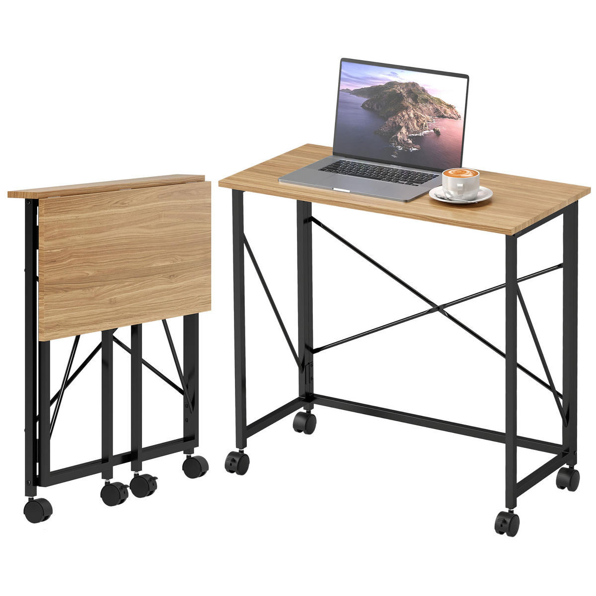 COMPUTERTISCH Eichefarben klappbar mit feststellbaren Rollen 80/40/75 cm - Eichefarben, Holzwerkstoff (40/80/75cm) - PANGIVO
