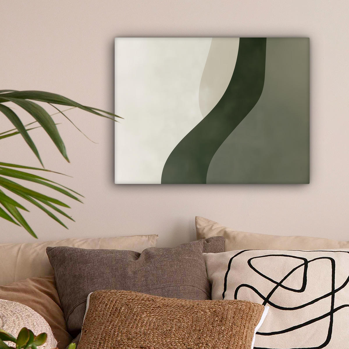 LEINWANDBILD Japandi - Grün - Abstrakt - Modern 40x30 cm - Salbeigrün, Textil (40/30cm) - MuchoWow