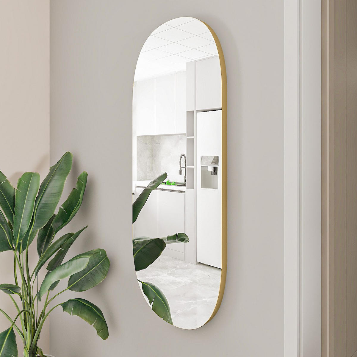 WANDSPIEGEL 45x85 cm, Transparent Gold Flurspiegel Oval - Transparent, Glas (45/85/3cm) - Ibonto