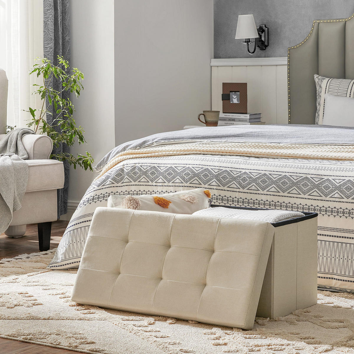 TRUHENBANK Beige 76x38 cm mit Stauraum - Beige, Holzwerkstoff (76/38/38cm)