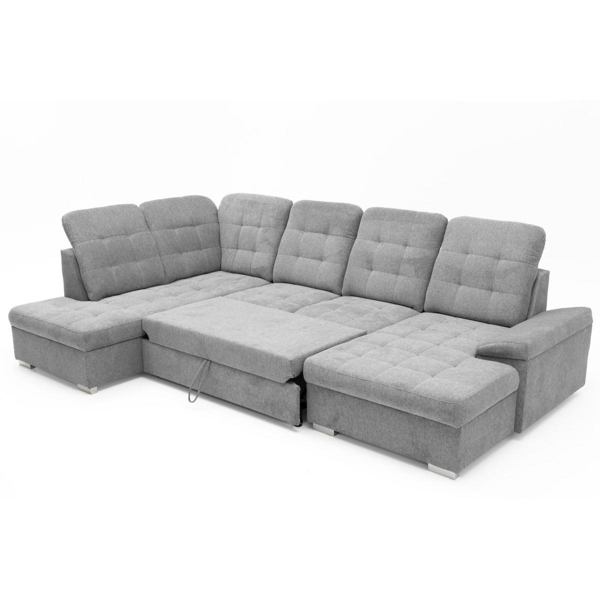 ECKSOFA U-Form OLIVIA U Links mit Schlaffunktion 124x257 Velours Hellgrau - Silberfarben/Hellgrau, Holz/Kunststoff (320/103/202cm) - Muffo