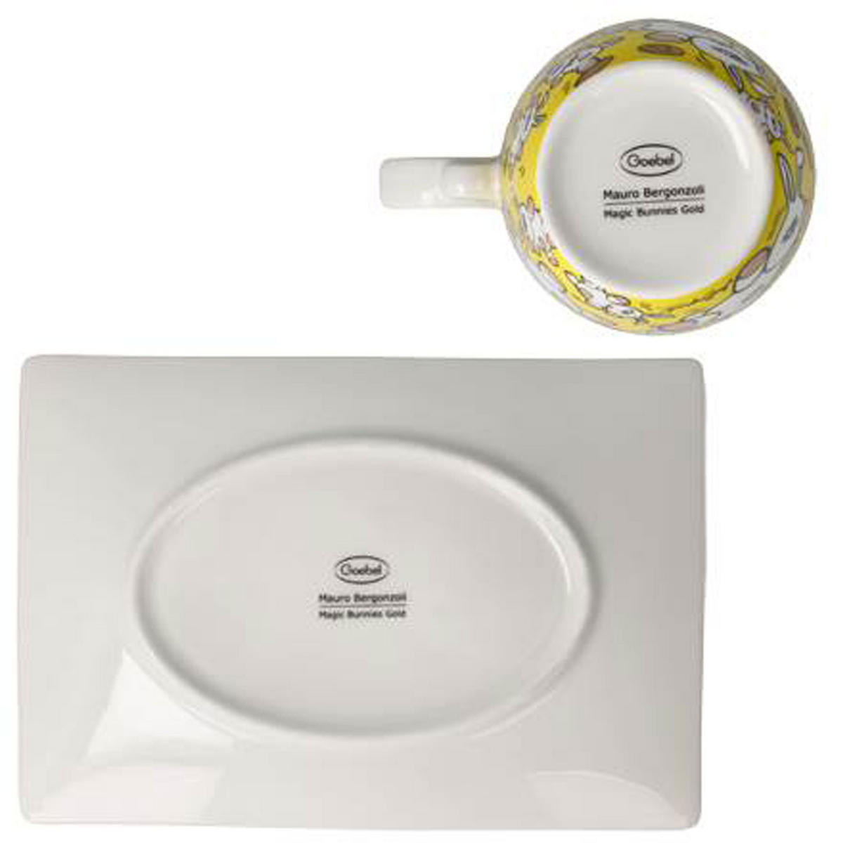 KÜNSTLERTASSE mit Untertasse Mauro Bergonzoli - Magic Bunny Gold, Fine Bone China - Multicolor, Keramik (0.4L) - Goebel