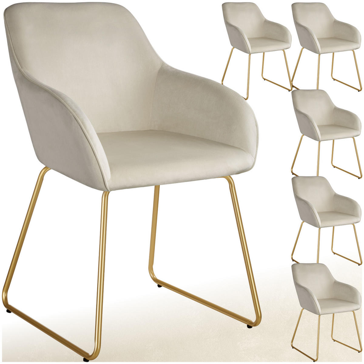 ESSZIMMERSTUHL Jeane,57 x 61 x 85,5 cm, Belastbarkeit 120 kg,Samtoptik creme/gold - Goldfarben/Samtahornfarben, Kunststoff (57/85.5/61cm) - tectake