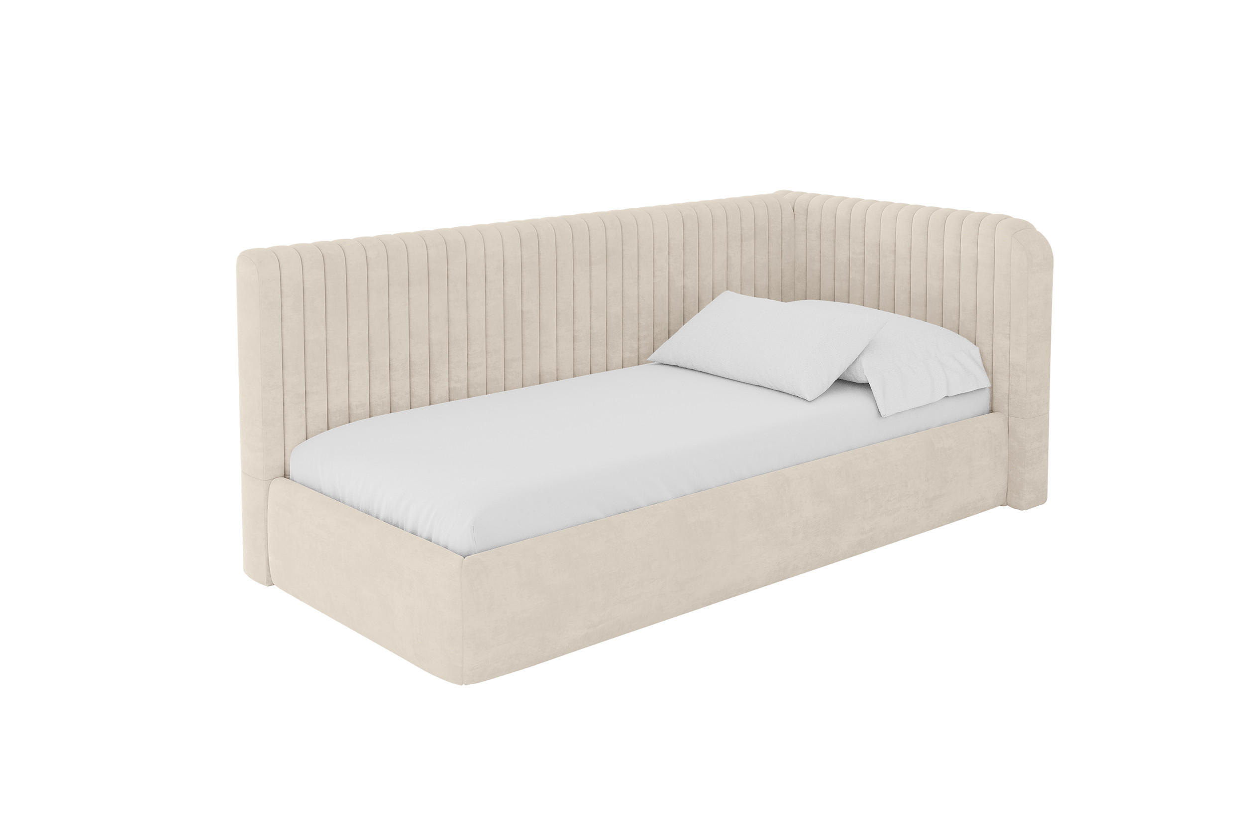 EINZELLBETT Jugendbett mit Bettkasten und Matratze H3/H4, Links - AURY 90x200 Beige - Beige, Holzwerkstoff/Textil (90/200cm) - ALTDECOR
