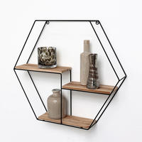 WANDREGAL Schwarzes aus Metall mit 3 Regalen - Sechseck - 48x55x10 cm - Schwarz, Metall (55/48/10cm) - IVOL