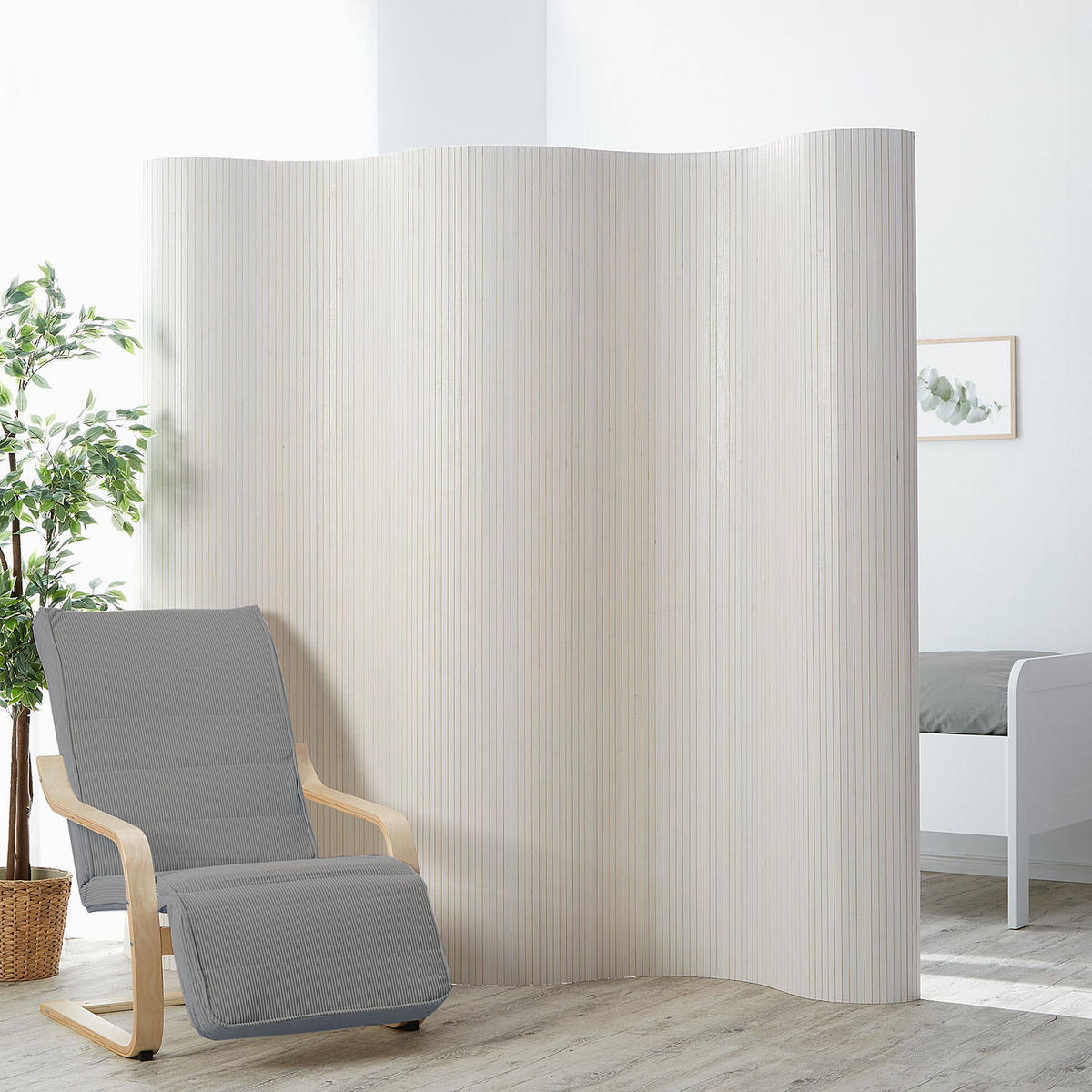 PARAVENT 250/200 cm Weiß Raumteiler Bambus - Weiß, Naturmaterialien (250/200/1cm) - Homestyle4u