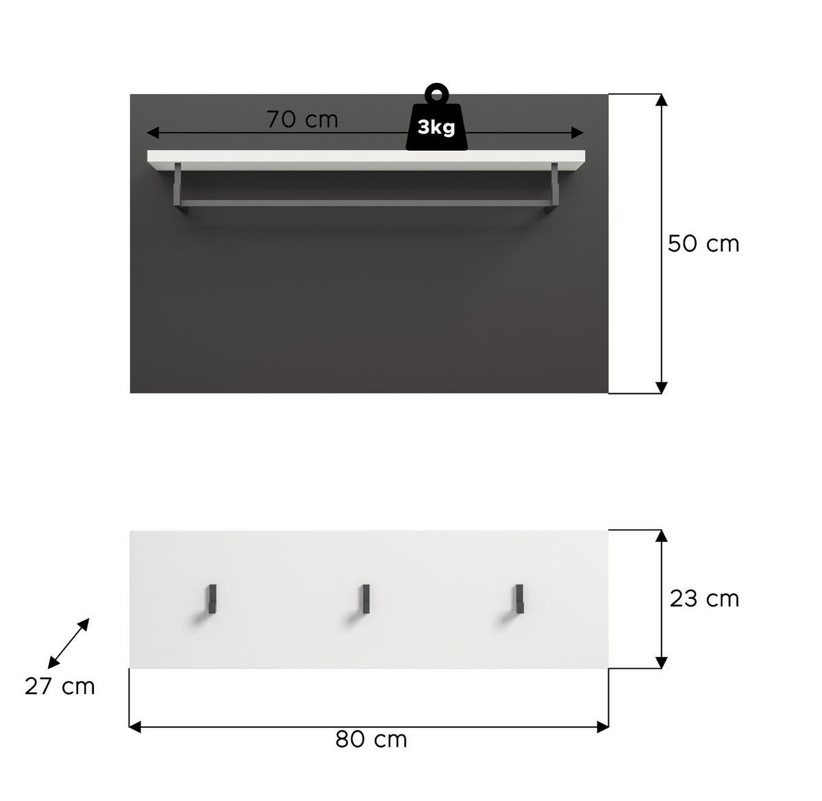 GARDEROBENPANEEL in weiß, grau Set 2-teilig, Flurgarderobe 80 cm, Cooper - Weiß/Grau, Holzwerkstoff/Metall (80/73/27cm) - Inn.Furn