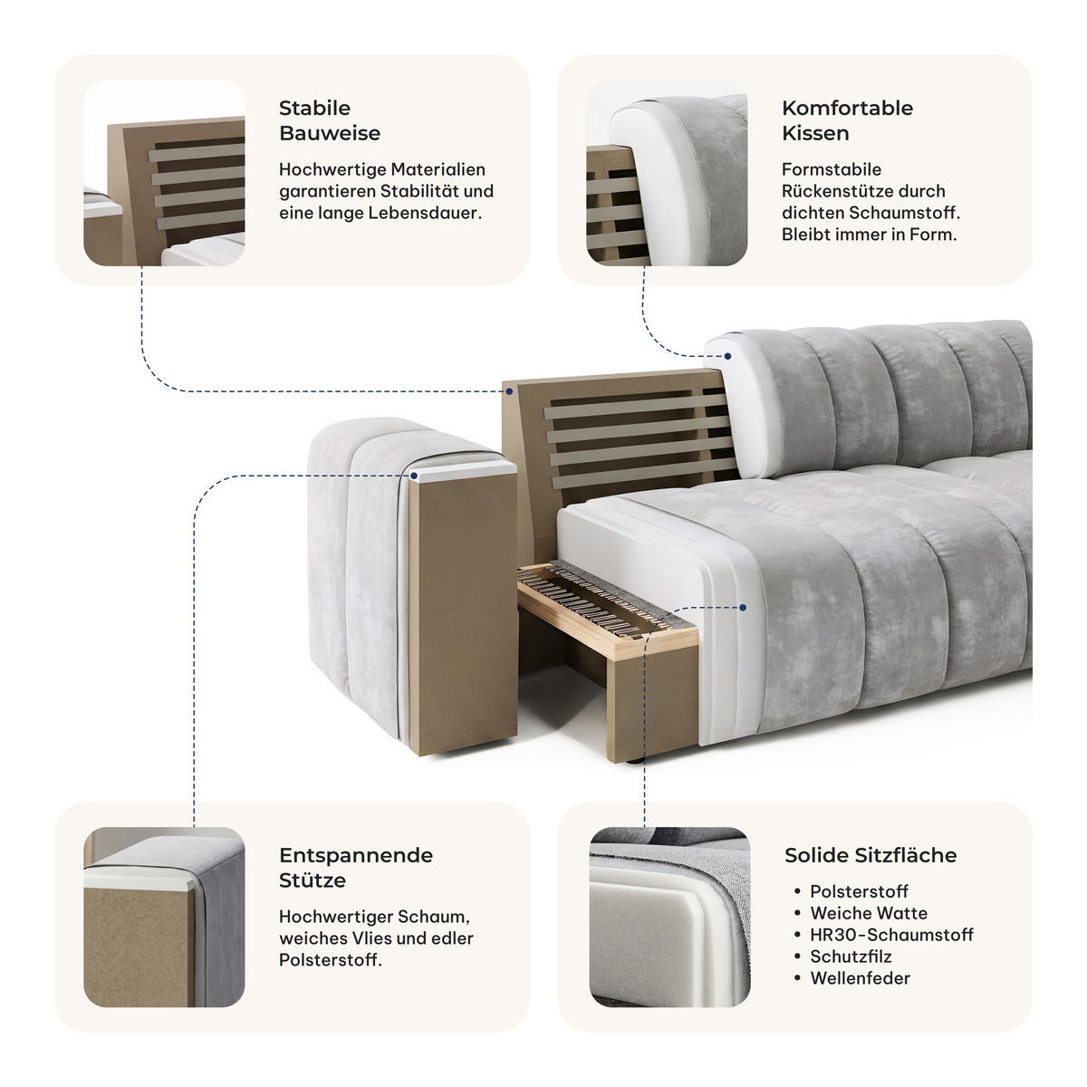 ECKSOFA SETIA LM L-S Blau Chenille - Blau, Holzwerkstoff (304/165cm) - MASSENO