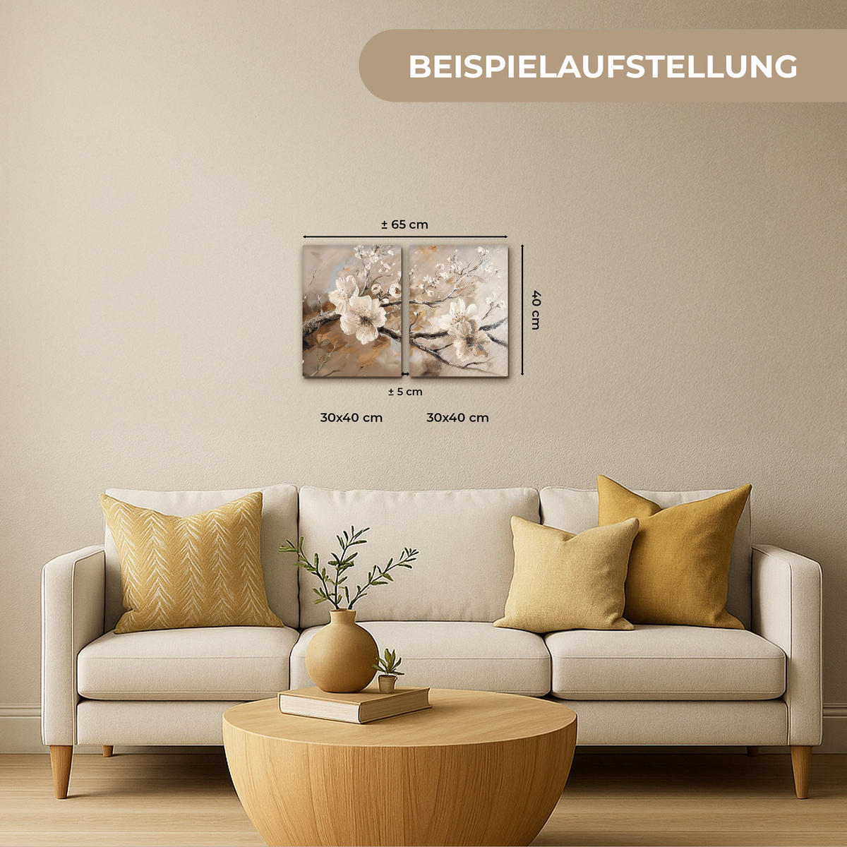 OBRAZ NA PLÁTNĚ 2dílná sada Květina - Béžová - Abstraktní - Květiny 60x40 cm - světle hnědá, textil (60/40cm) - MuchoWow