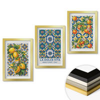 WANDBILDER 3er Set - 20x30 cm Goldrahmen - Zitrusfarbene abstrakte - Goldfarben, Kunststoff (20/30cm) - ArtPrintCave