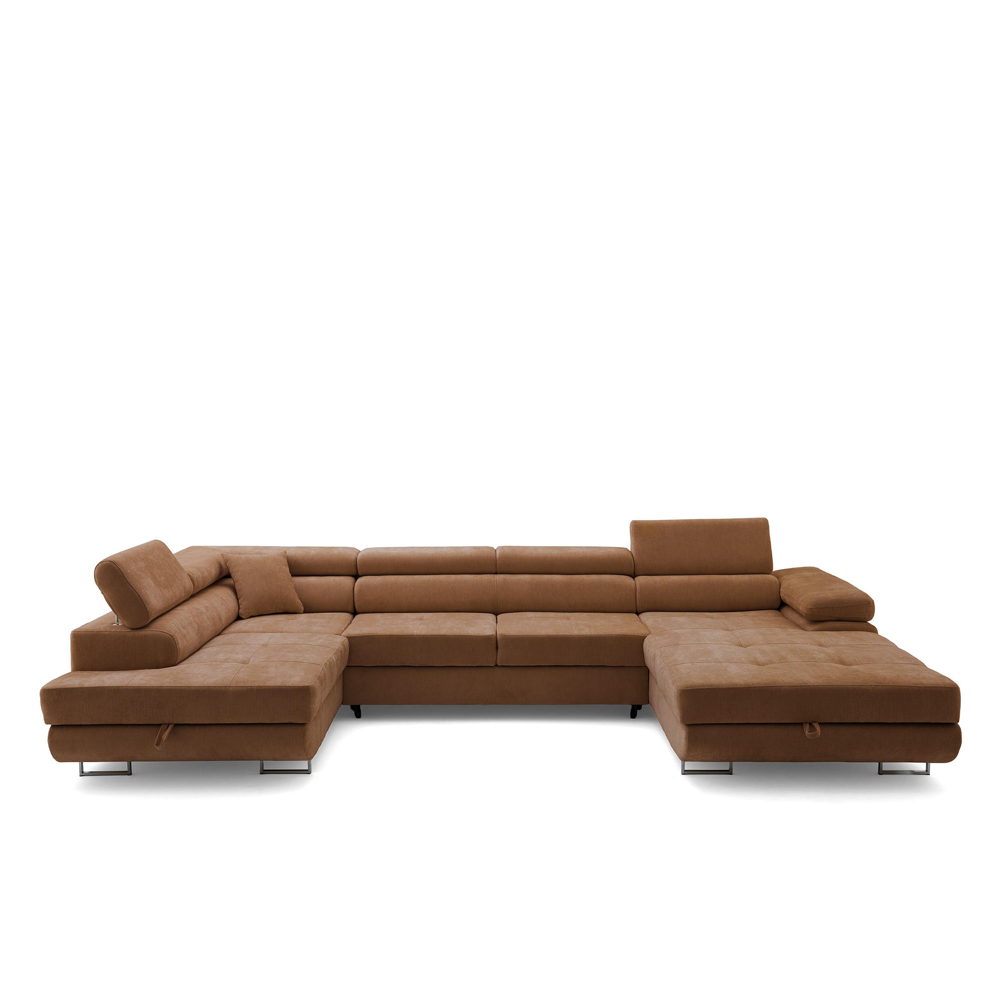 ECKSOFA U-Form WILD U Links mit Schlaffunktion 130x260 Chenille Braun - Silberfarben/Braun, Holz/Textil (350/90/203cm) - Muffo