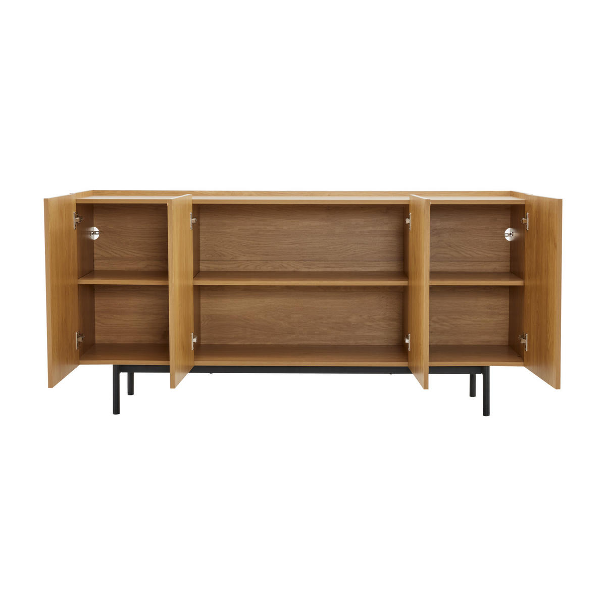 SIDEBOARD 4 Türen, Metall-Inlay, Griffloses Design, Naturholz Vielseitige Kommode & Beistellschrank - Sonoma Eiche, Holzwerkstoff (160/78/40cm) - Urban Meuble