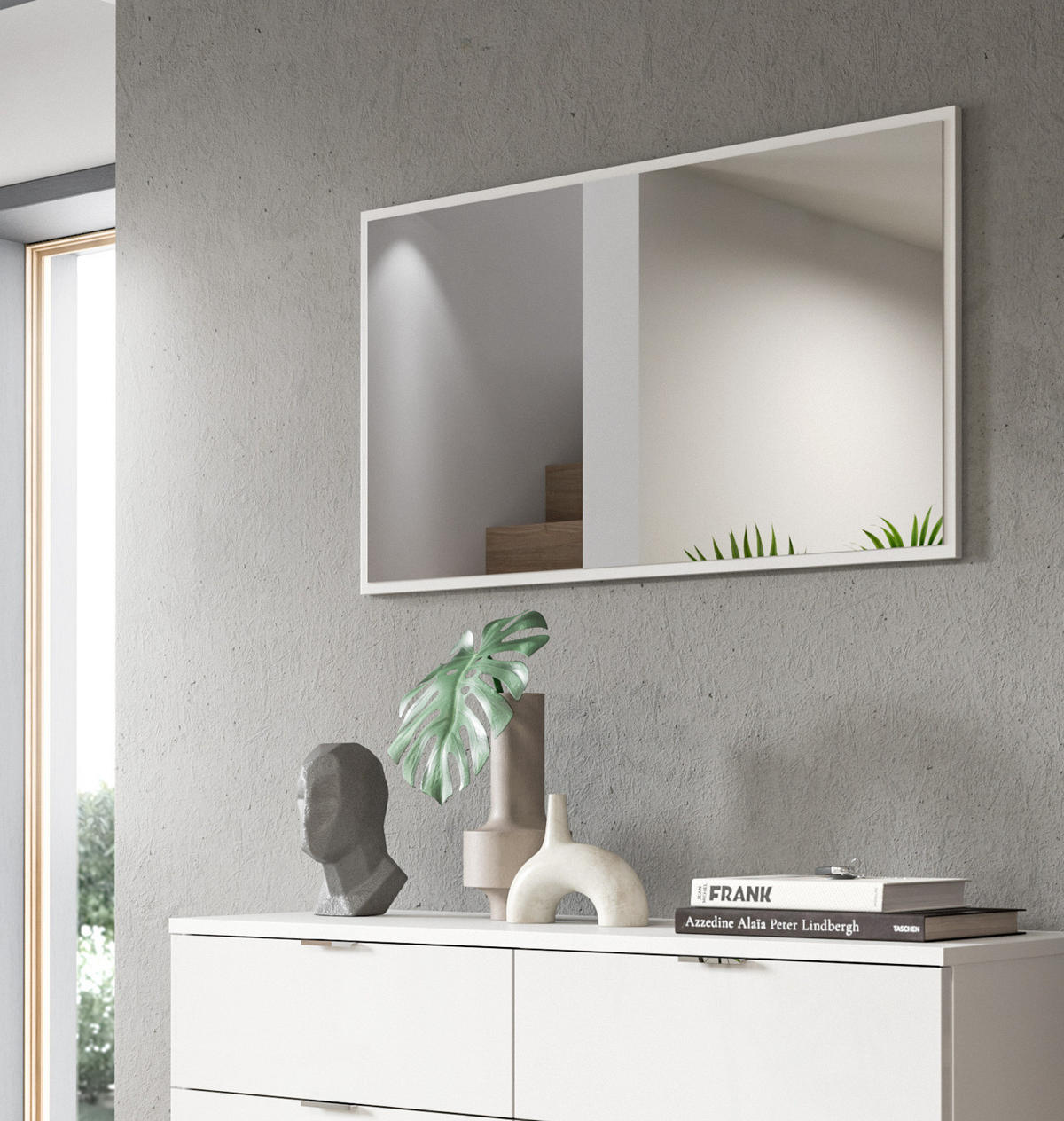 SPIEGEL weiß 92 x 52 cm, Wandspiegel mit Rahmen - Weiß, Glas/Holzwerkstoff (92/52/2cm) - Inn.Furn