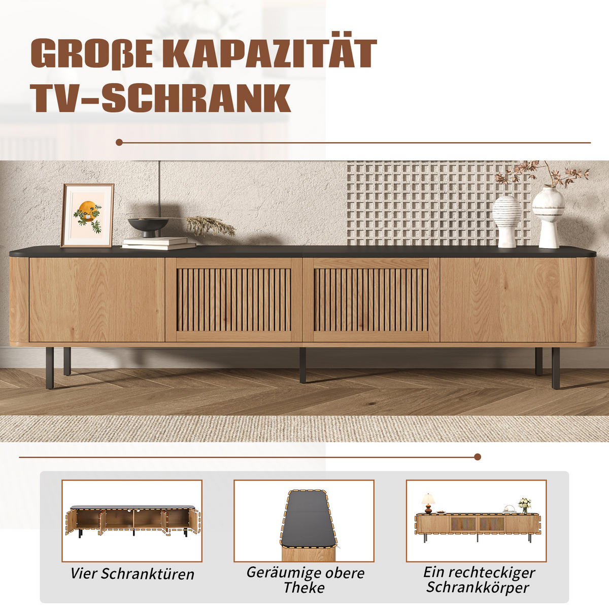 TV-SCHRANK 190cm modern TV-Ständer niedrig Design - Eichefarben, Holzwerkstoff (35/45/190cm) - FLIEKS