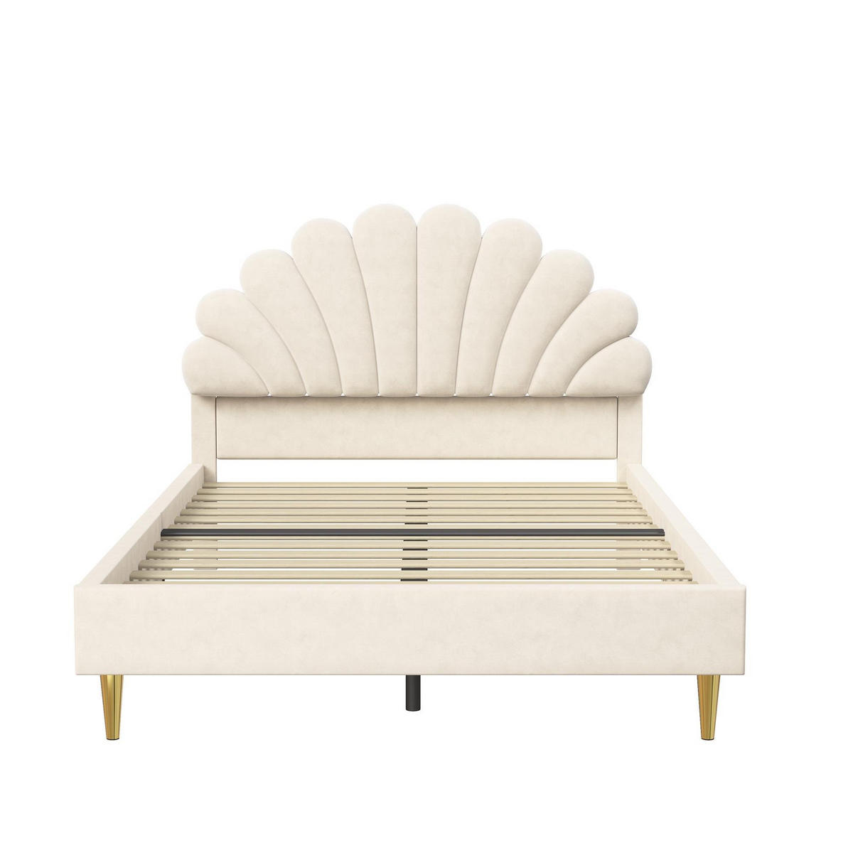 POLSTERBETT 140/200 cm, mit blumenförmigem Kopfteil, Lattenrost, GepolstertesBett aus Samt, Beige - Beige, Holzwerkstoff (140/200cm) - Brevoria