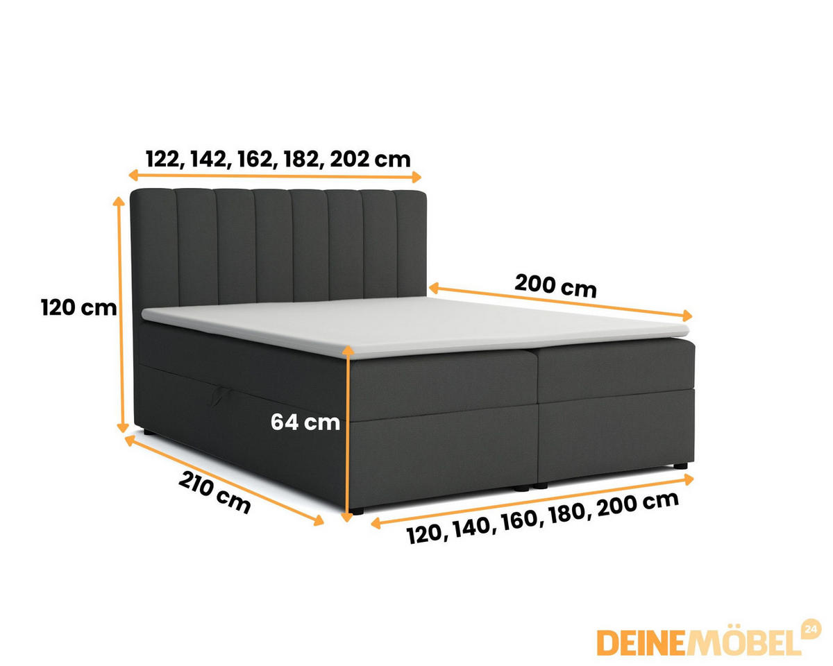 BOXBETT RICK 160/200 in Stoff Schwarz H4 - Schwarz, Holz/Holzwerkstoff (160/200cm) - Deine Möbel 24
