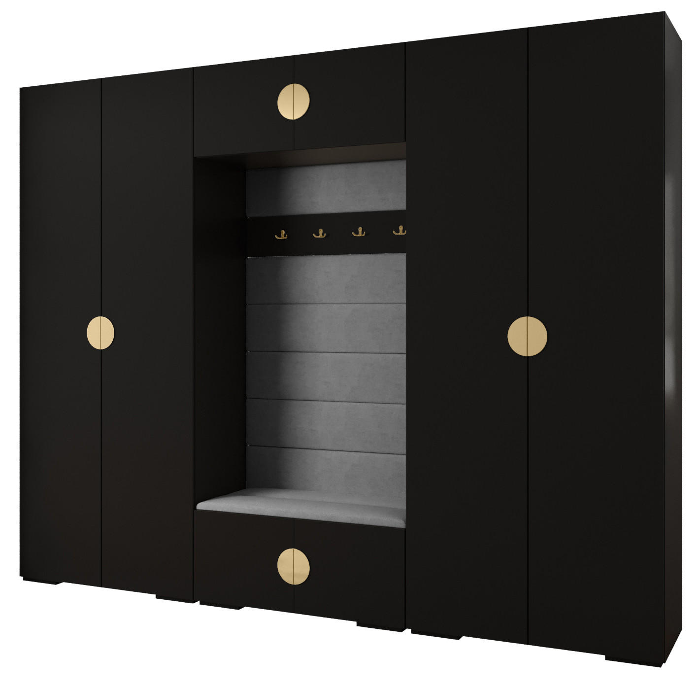 Abiks Möbel Garderoben-Set Schwarz, Grau, Gold 300x236.7x47 cm