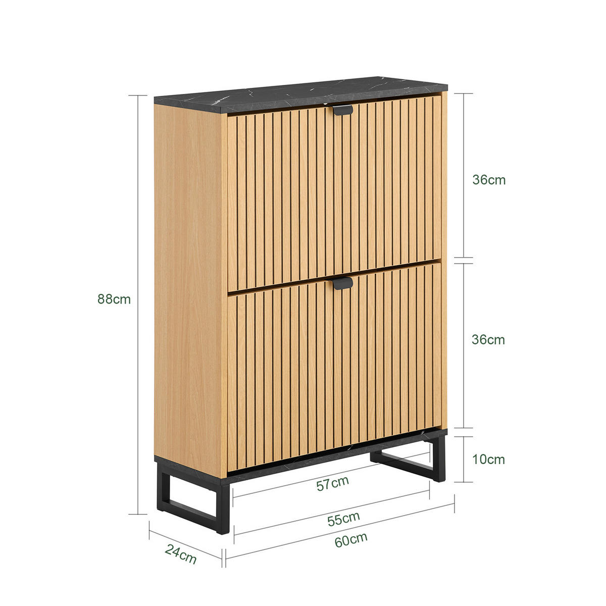SCHUHSCHRANK Holzoptik & Schwarz mit Marmor - Naturfarben, Holzwerkstoff (60/88/24cm) - SoBuy