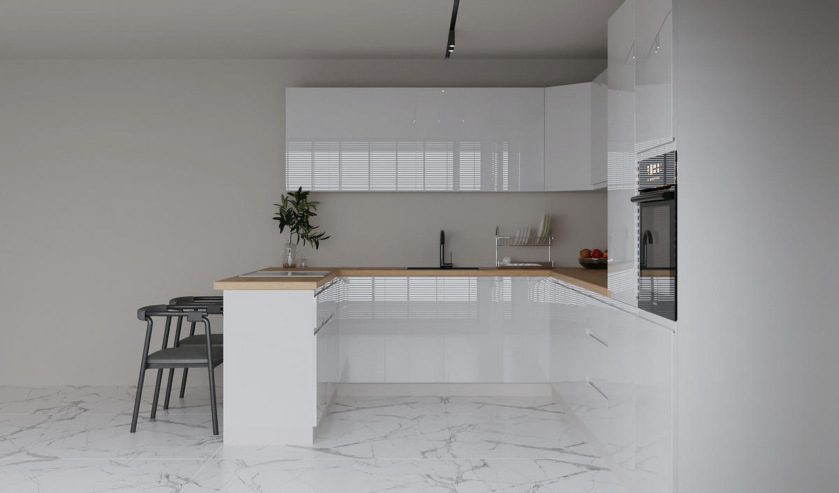 ECKKÜCHE 390 × 260 cm - Aspen K107-M860 - in Weiß /Hochglanz - Weiß, Holz (390/260/210cm)