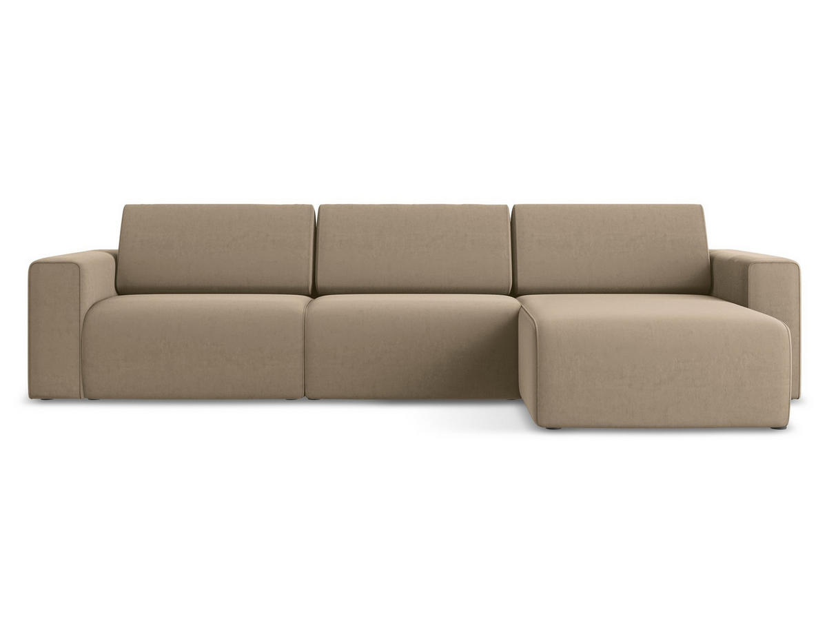 ECKSOFA Rechts Samt Stoff Beige - Beige/Schwarz, Kunststoff/Textil (314/167cm) - Makamii