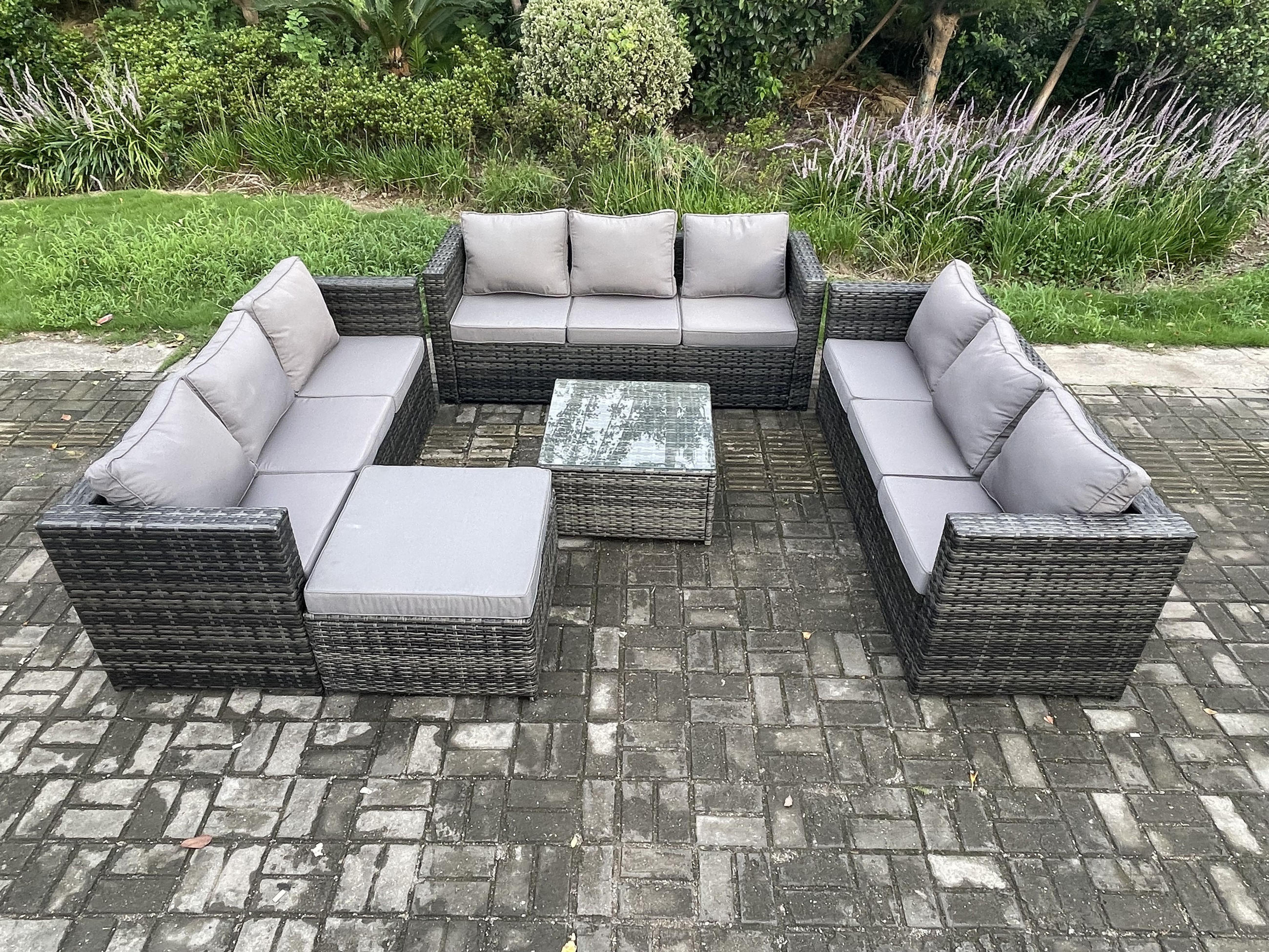GARTENTISCHGRUPPE Polyrattan 9-Sitzer - Dunkelgrau, Metall - Fimous