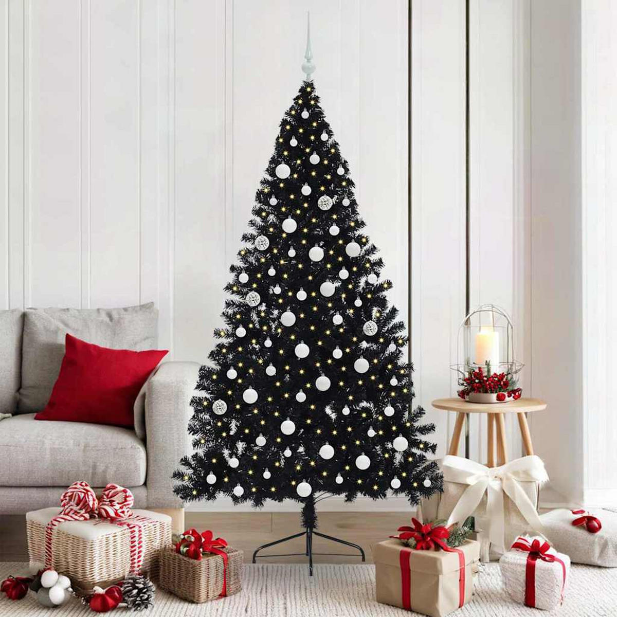 WEIHNACHTSBAUM Künstlicher Vorbeleuchteter Haltbar 115/115/180 cm Schwarz PVC - Schwarz, Kunststoff (180cm) - vidaXL
