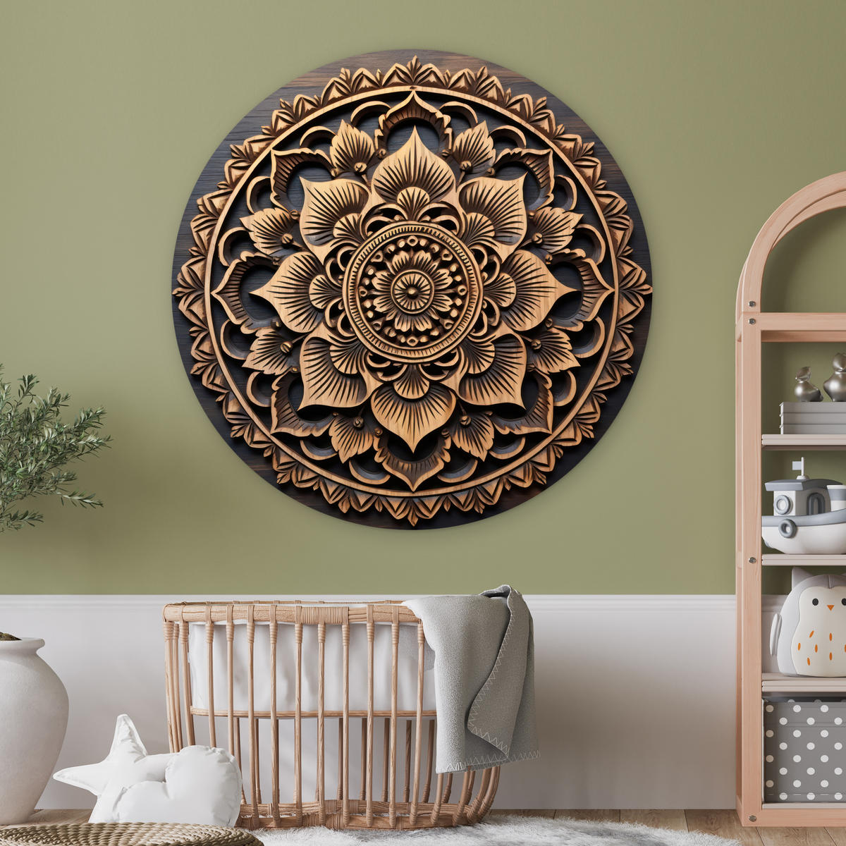 WANDBILD Mandala - Holz - Blumen - Braun 150x150 cm - Gelb, Kunststoff (150/150cm) - MuchoWow
