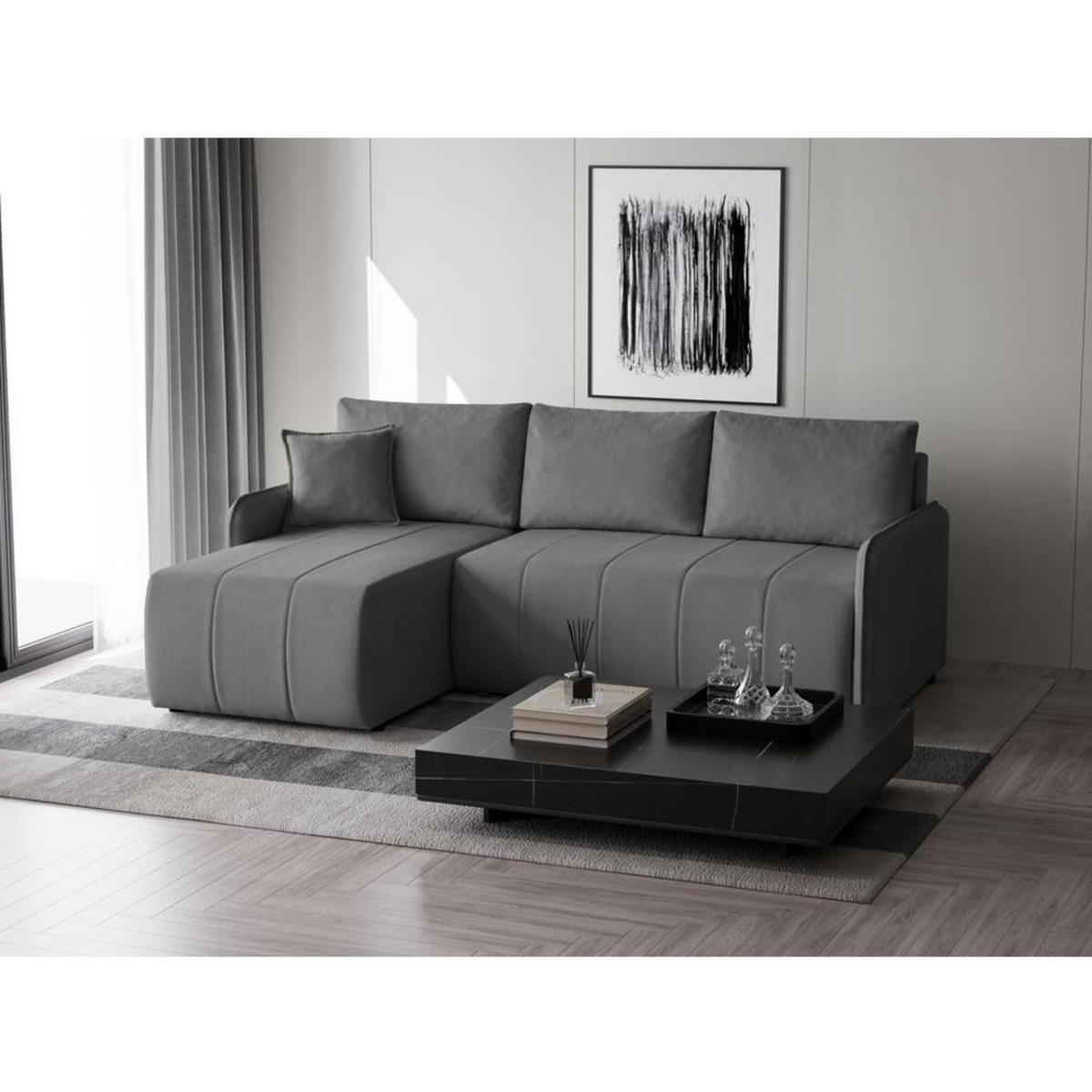 ECKSCHLAFSOFA Capri dunkelgrau - Dunkelgrau/Schwarz, Kunststoff/Textil (223/156cm) - Beautysofa
