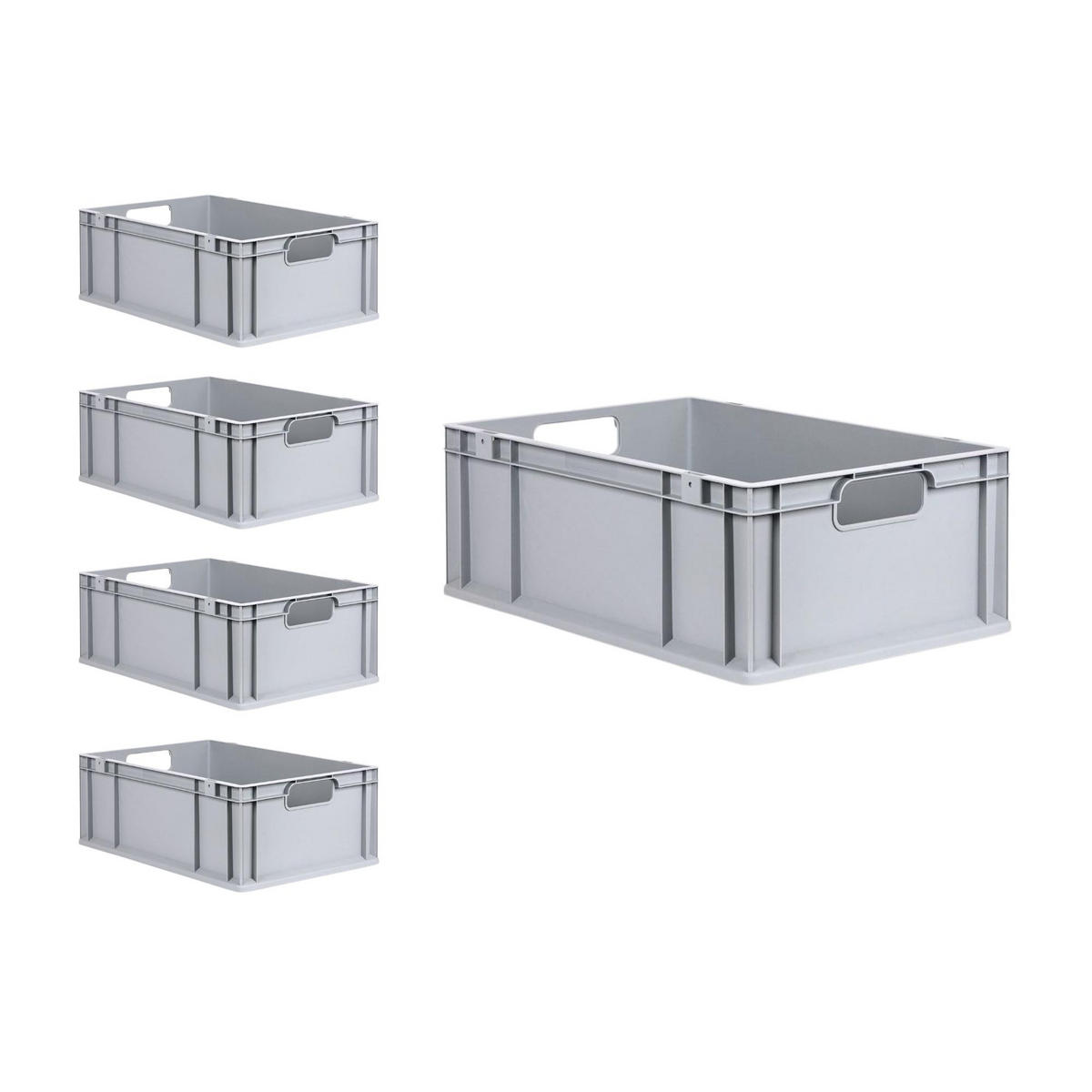 EUROBOX 5x Nextgen Economy Mit Auflagedeckel Grau/Rot Griffe Offen 44 Liter - Rot, Kunststoff (40/22/60cm) - PROREGAL