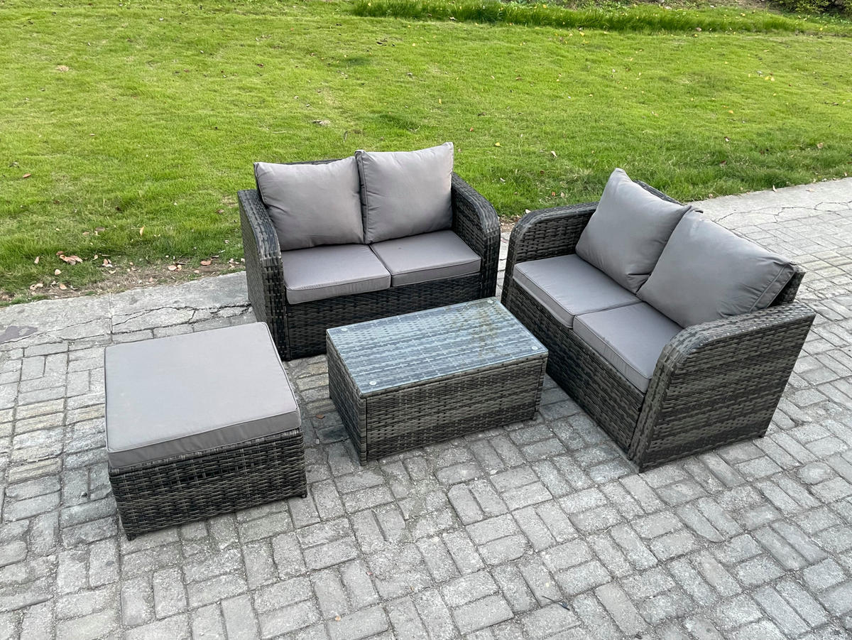 GARTENLOUNGE-SET Polyrattan Dunkelgrau 5-Sitzer - Dunkelgrau, Metall - Fimous