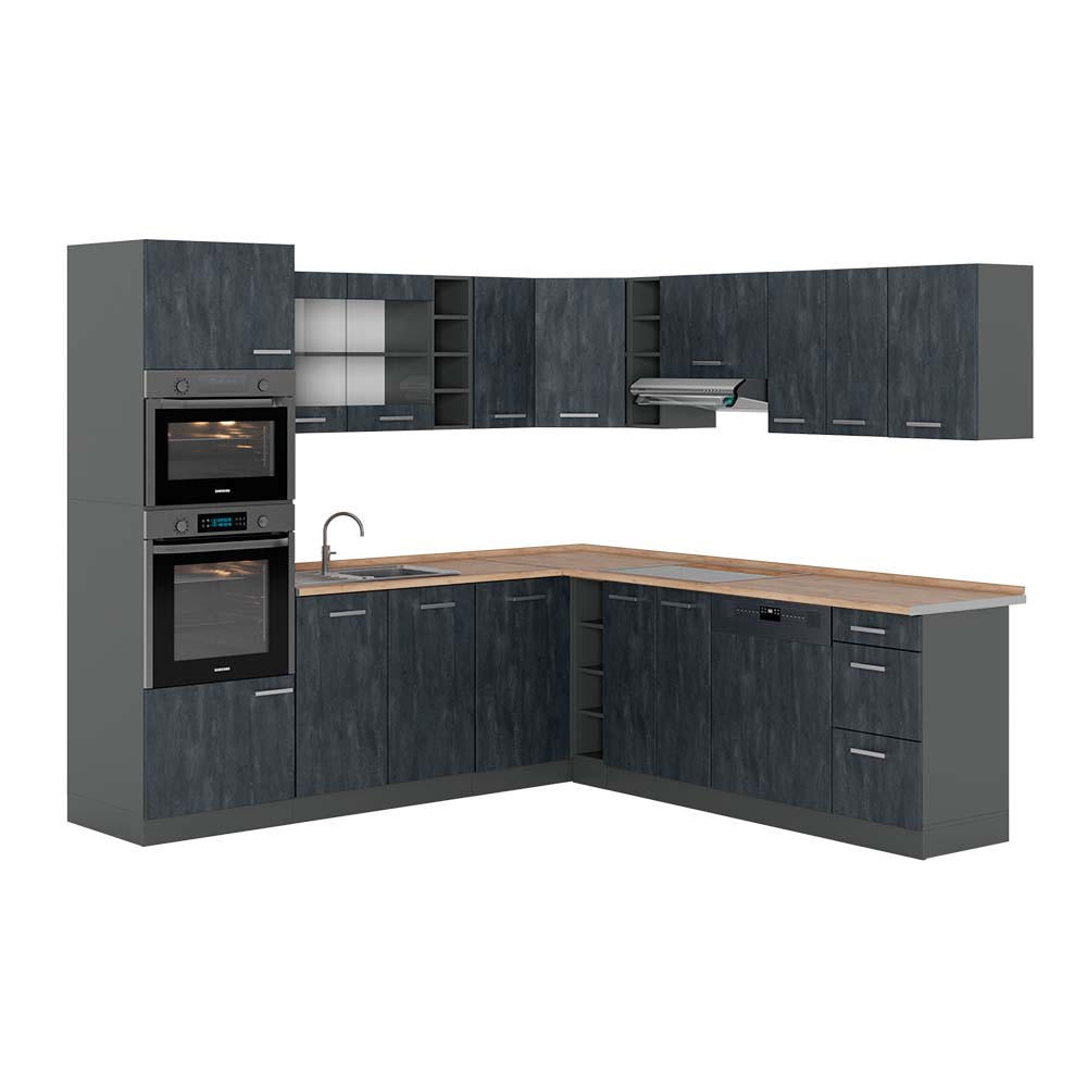 ECKKÜCHE IN L-FORM R-Line Schwarz Beton/Anthrazit 237 x 247 cm AP Eiche - Anthrazit/Schwarz, Holzwerkstoff (247/81.6/60cm) - Vicco