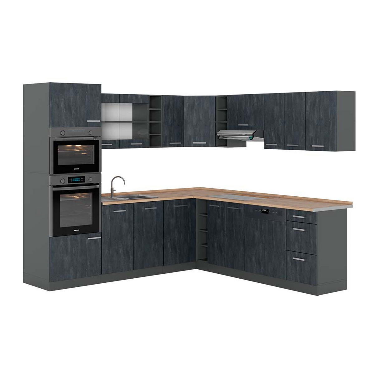 ECKKÜCHE IN L-FORM R-Line Schwarz Beton/Anthrazit 237 x 247 cm AP Eiche - Anthrazit/Schwarz, Holzwerkstoff (247/81.6/60cm) - Vicco