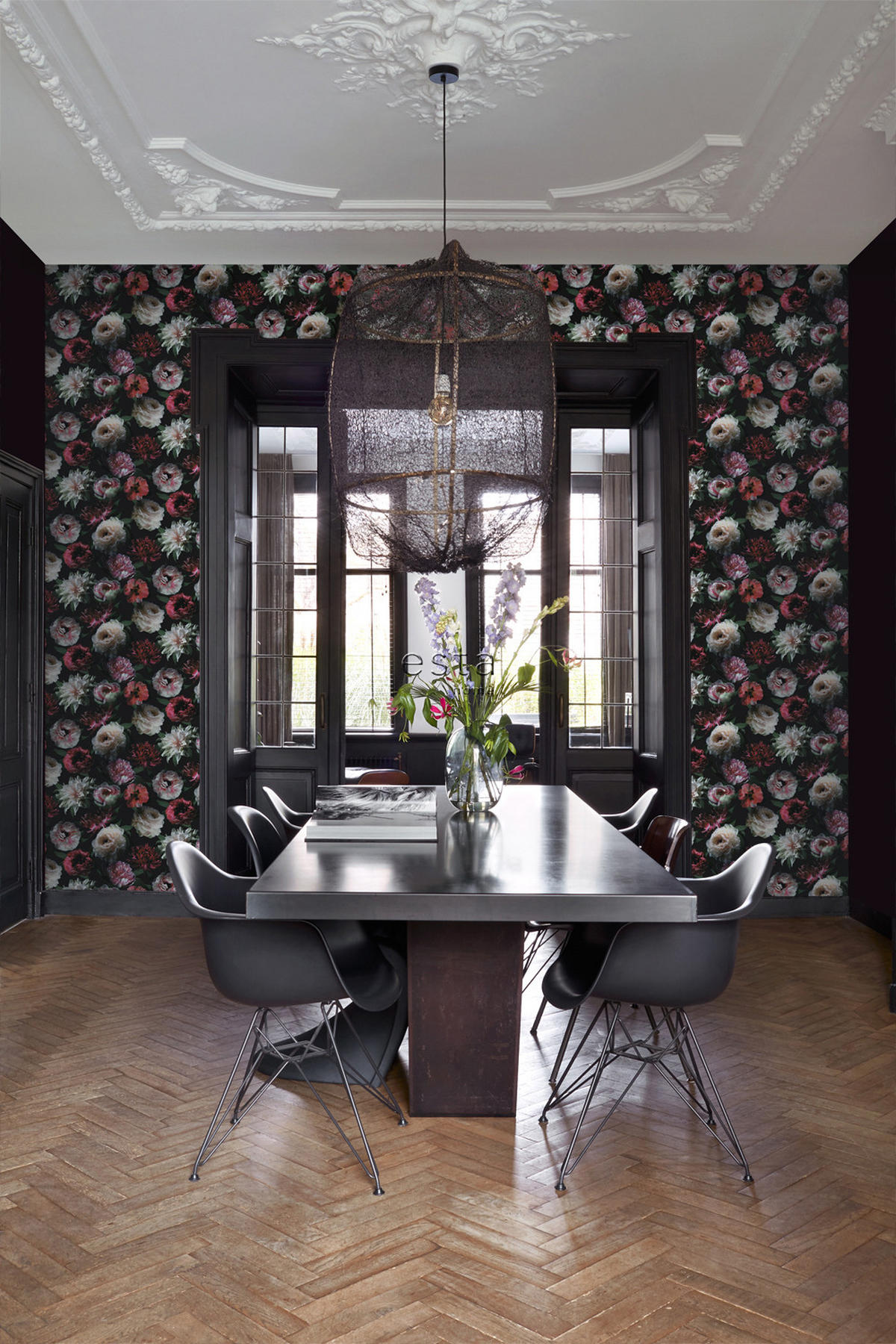 TAPETE Blumen 53 cm x 10.05 m - Schwarz, Papier (53/1000cm) - ESTAhome