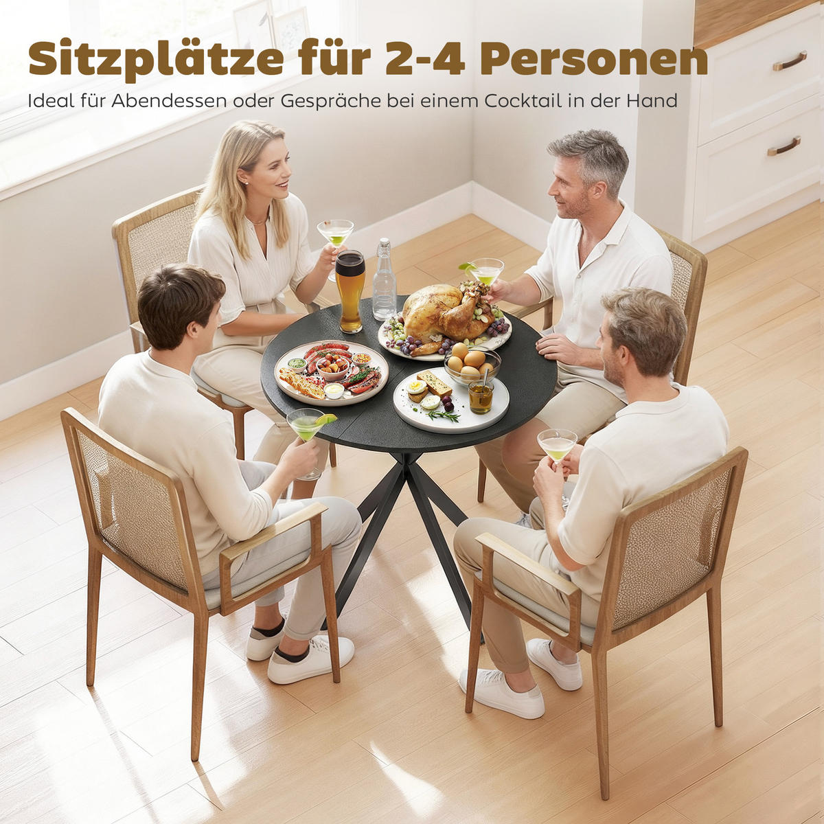 KÜCHENTISCH rund Schwarz 80/80/75 cm - Schwarz, Metall (80/80/75cm) - HOMCOM