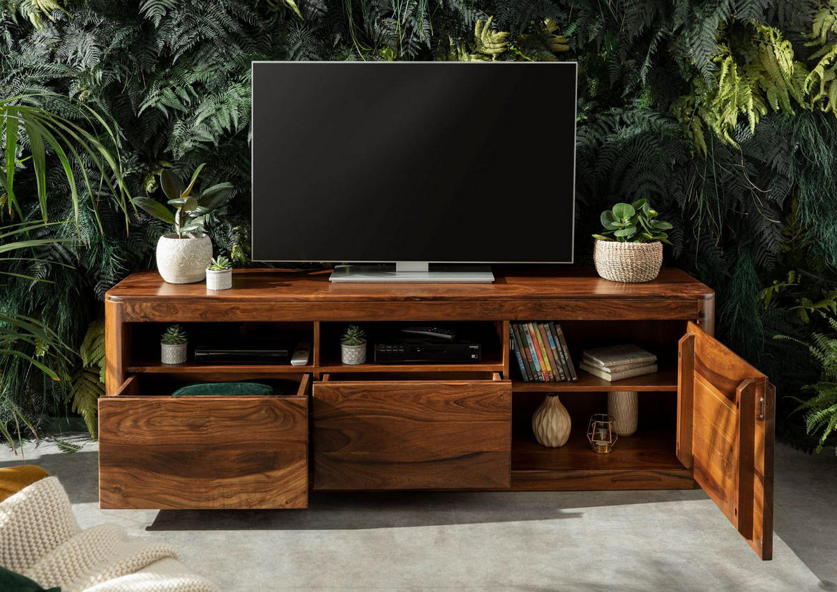 TV-BOARD Sheesham 178x40x58 walnuss gewachst TORONTO #220 - Walnussfarben, Holz (178/58/40cm) - Massivmoebel24