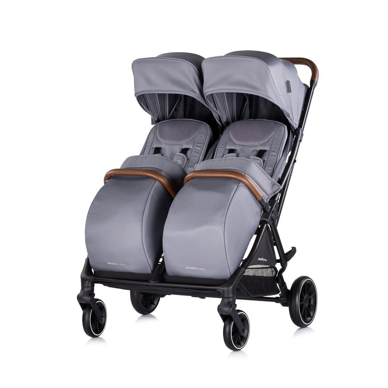 GESCHWISTERKINDERWAGEN Twinity grau Fußabdeckung Wickeltasche Becherhalter - Grau, Metall (67/75/105cm) - Chipolino