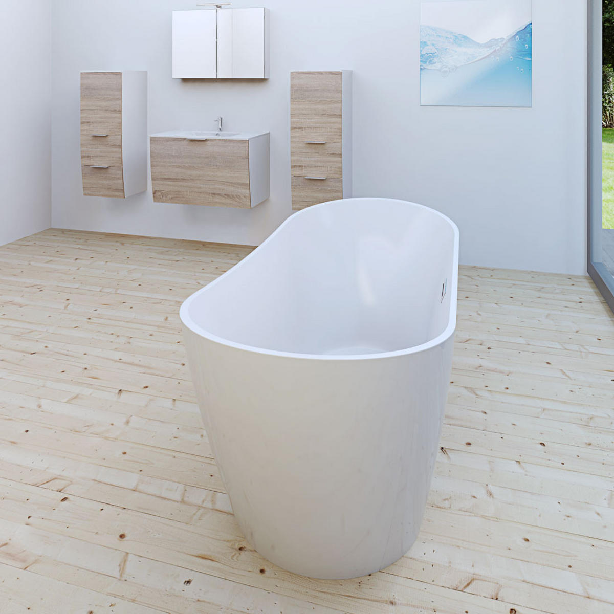 BADEWANNE freistehend F03 - Weiß, Glas/Kunststoff (80/72/180cm) - AcquaVapore by Sandra Jentho