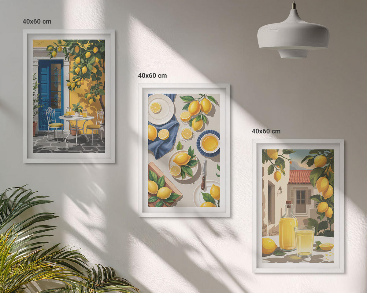 BILDER SET 3er Set - 40x60 cm Weißer Rahmen - Zitronengarten mit Getränken - Weiß, Kunststoff (40/60cm) - TULUP