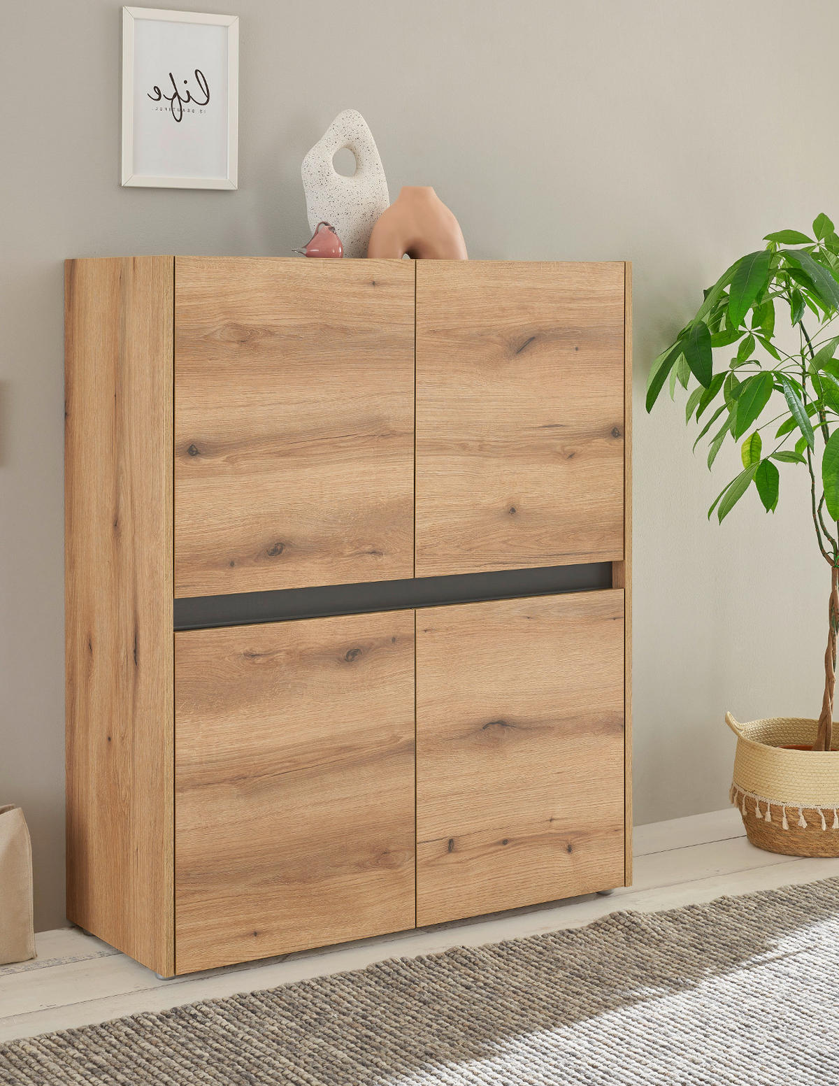 HIGHBOARD Eiche Evoke, grau 100 cm, Kommode mit 8 Fächern - Eichefarben/Schwarz, Holz/Holzwerkstoff (100/120/40cm) - Furn.Design