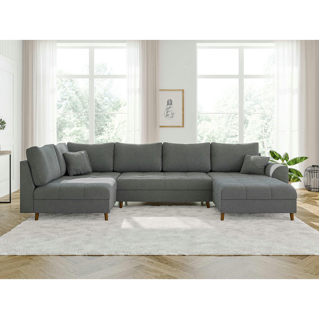 Thumbnail - S-Style Möbel Wohnlandschaft, Grau, Textil, Echtholz, Teilmassiv,Buche, Birke, 6-Sitzer, Füllung: Polyetherschaumkern, E...