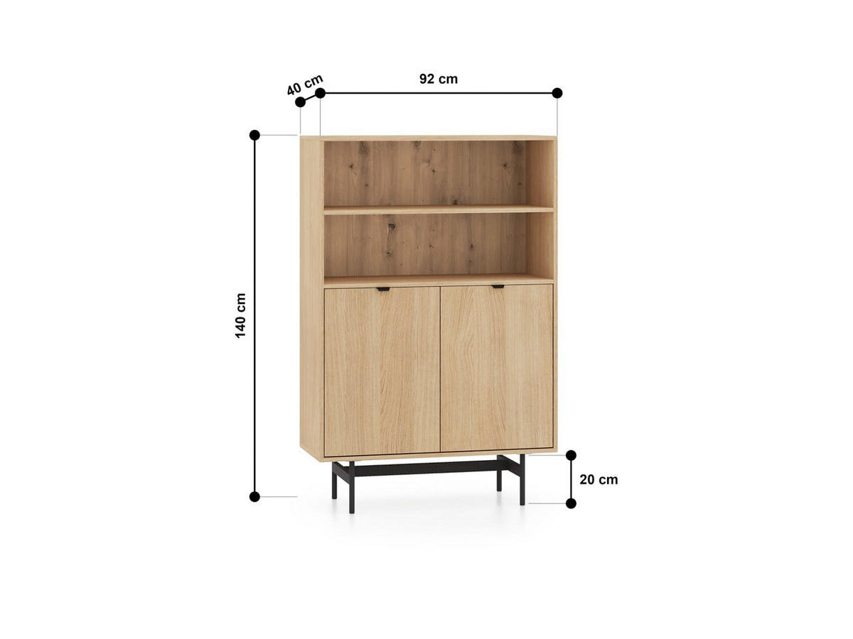 KOMMODE – 92 cm – Reynos – Schwarz / Eichefarben - Eichefarben/Schwarz, Holzwerkstoff (92/140/40cm) - hi-markt