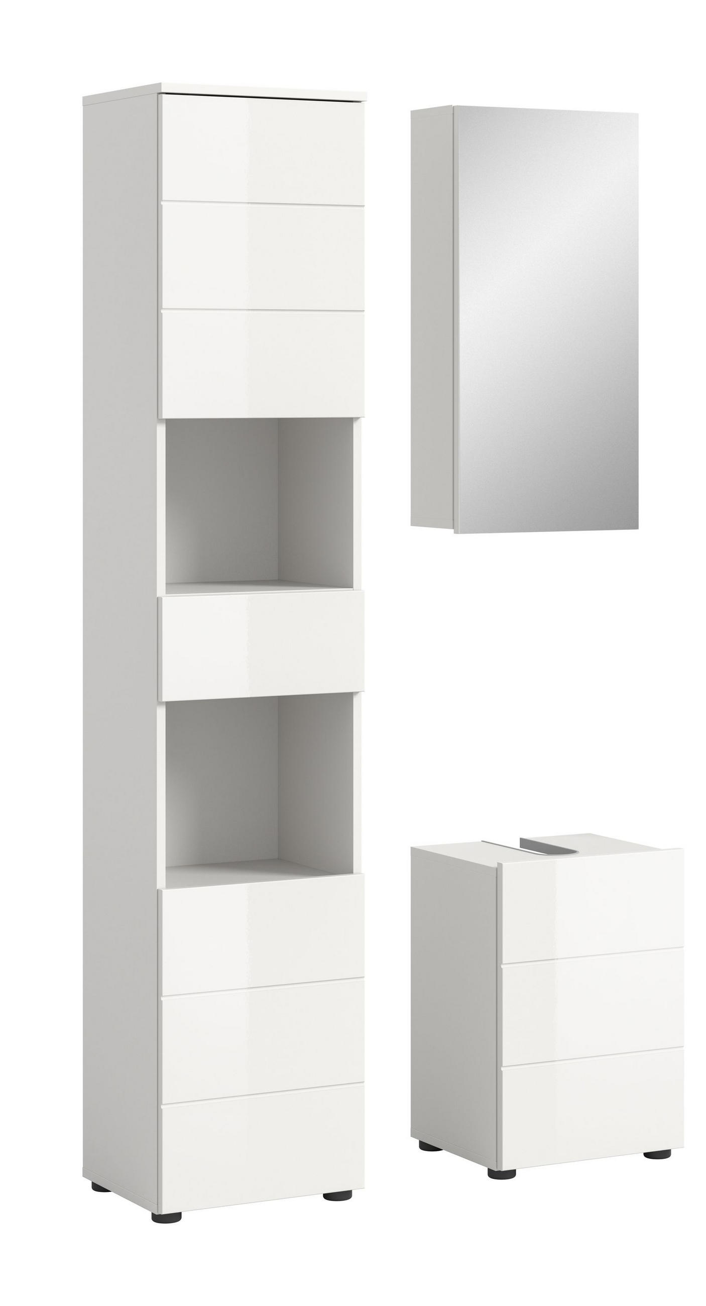 BADMÖBEL Set Vira 3tlg. Bad Kombination in Weiß (B/H/T: 91x190x34 cm) - Weiß, Holz (91/190/34cm)